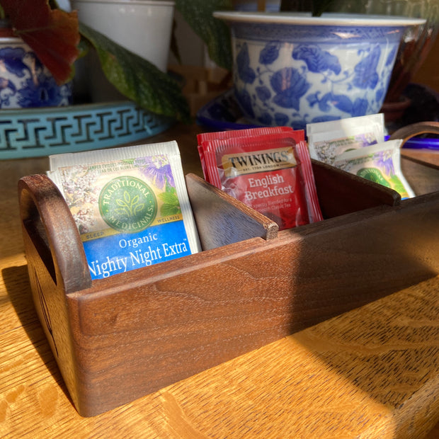 Hand-made Walnut Tea Caddy - Custom Tea Leaf Engraving