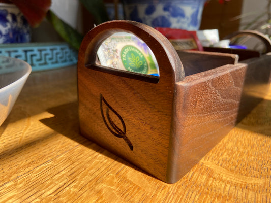 Series #03 | Walnut Tea Caddy | Hand‑Carved Handles & Tea‑Leaf Engravings