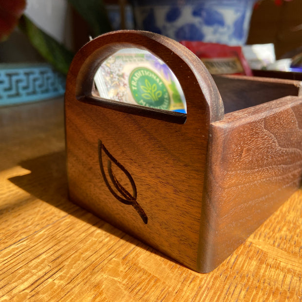 Hand-made Walnut Tea Caddy - Custom Tea Leaf Engraving