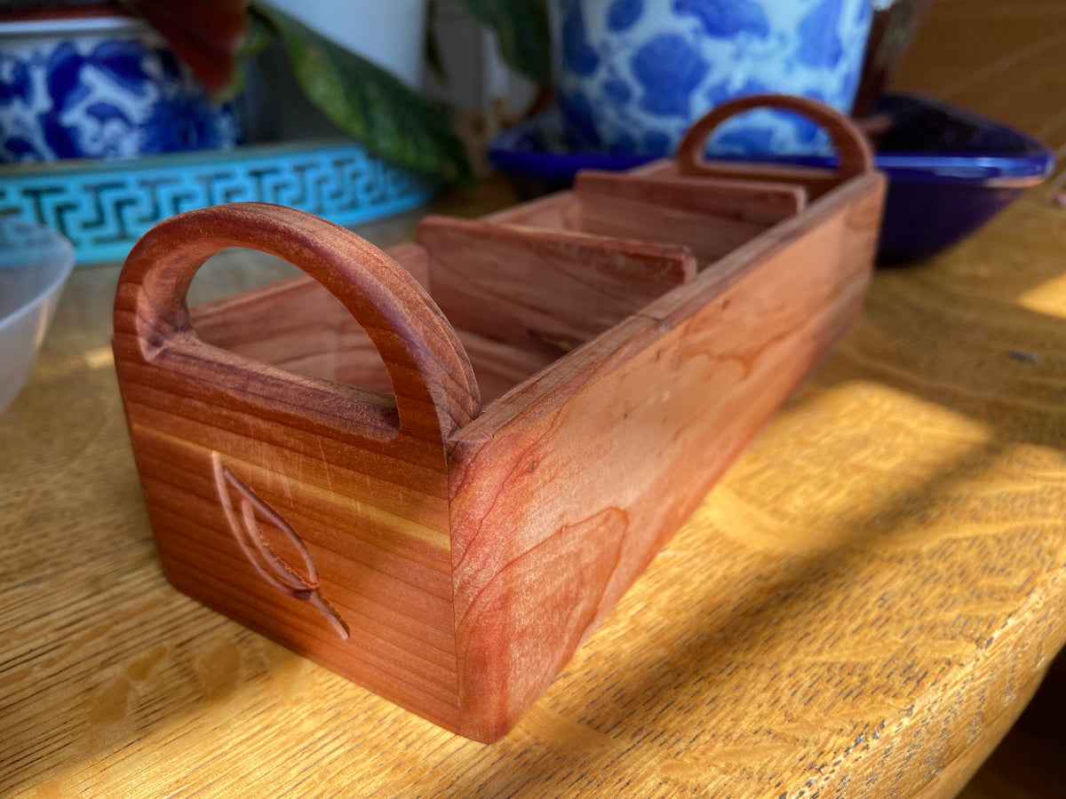 Series #07 | Red Cedar Tea Caddy | Hand‑Carved Handles & Tea‑Leaf Engravings