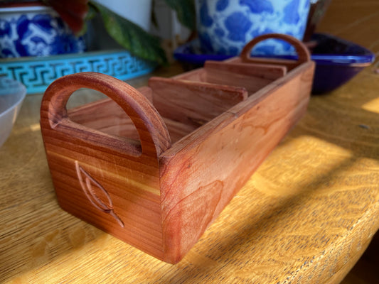 Series #07 | Red Cedar Tea Caddy | Hand‑Carved Handles & Tea‑Leaf Engravings