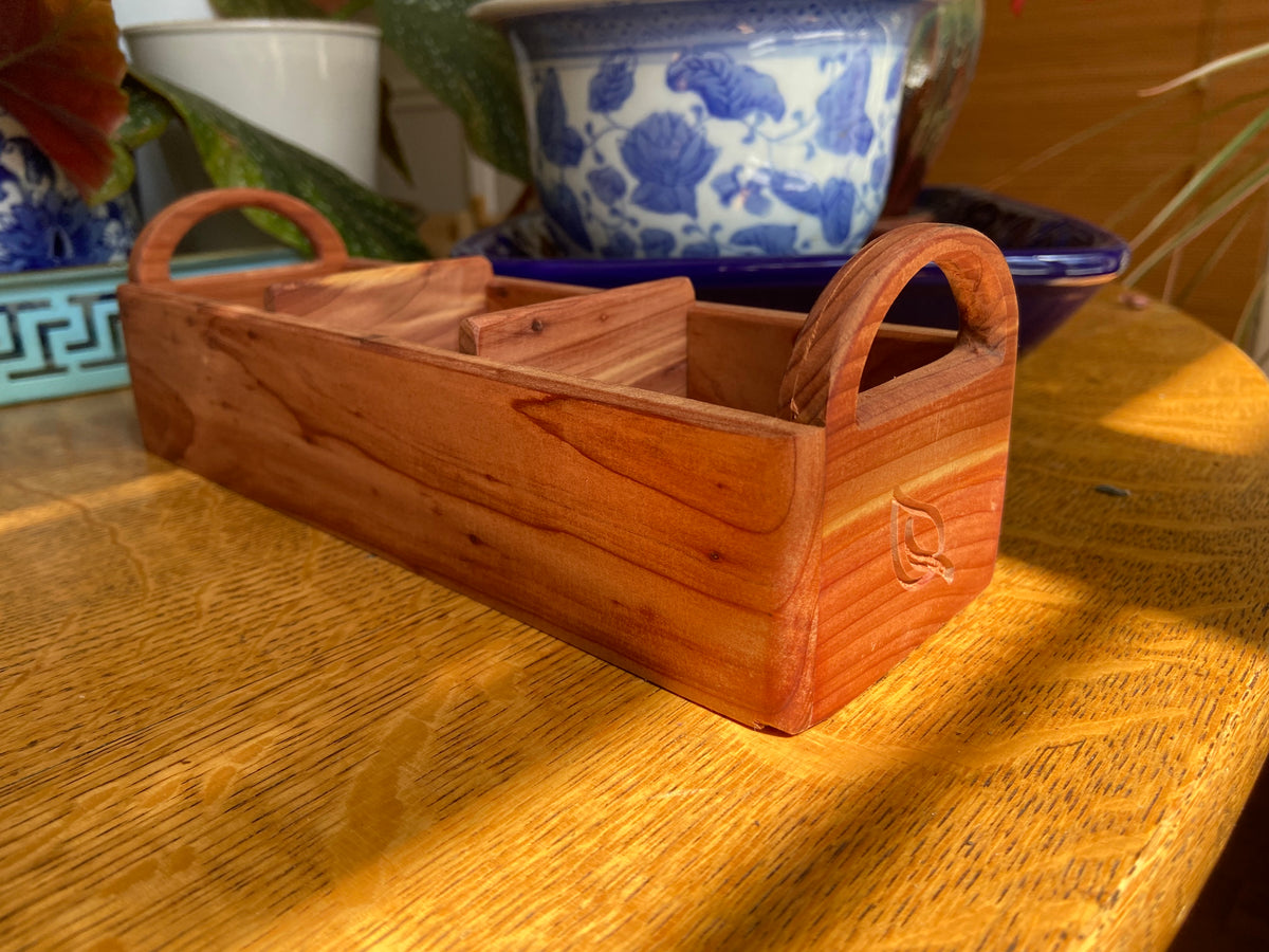 Series #07 | Red Cedar Tea Caddy | Hand‑Carved Handles & Tea‑Leaf Engravings