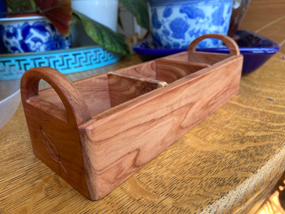 Hand‑Carved Red Cedar Tea Caddy with Tea Leaf Engraving