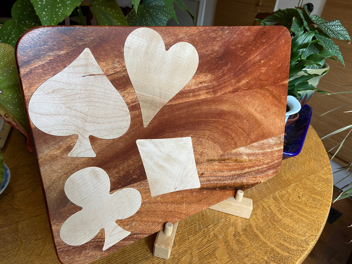 Series #01 | African Mahogany Charcuterie Board with Card Suit Inlay | Handmade Wood Art
