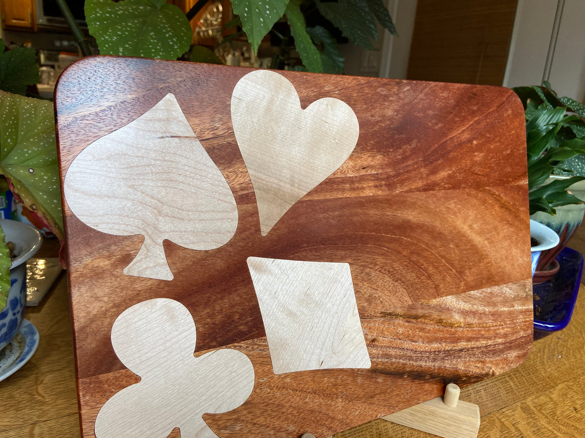 Series #01 | African Mahogany Charcuterie Board with Card Suit Inlay | Handmade Wood Art