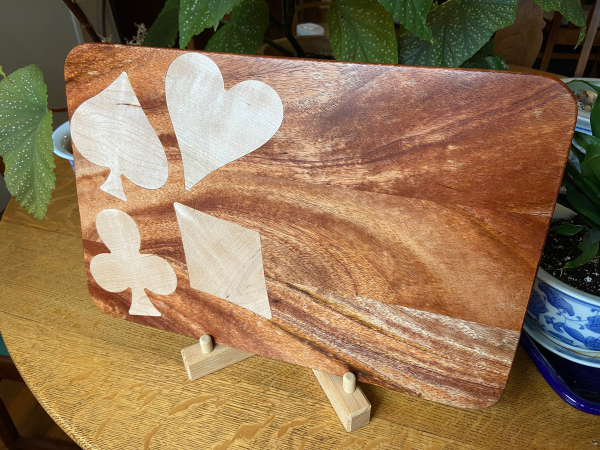 Series #01 | African Mahogany Charcuterie Board with Card Suit Inlay | Handmade Wood Art