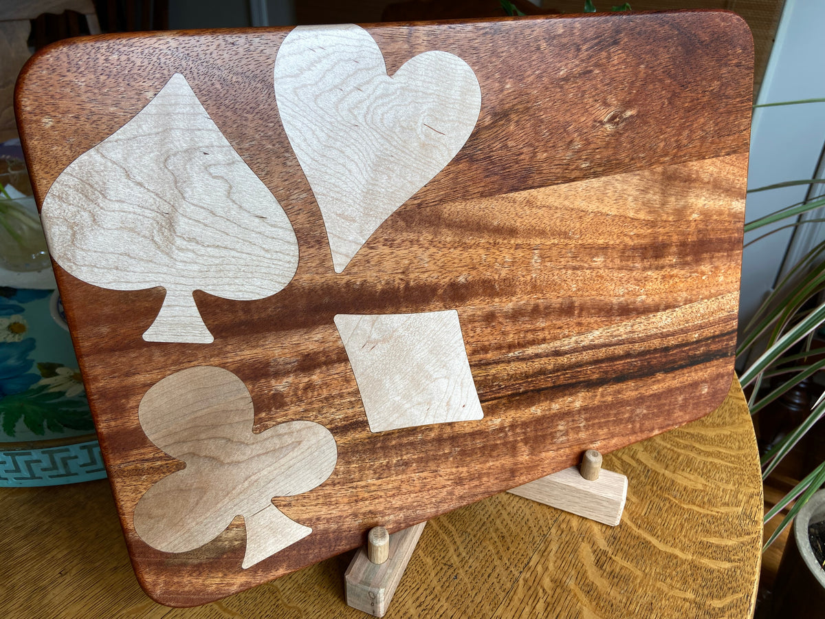 Series #01 | African Mahogany Charcuterie Board with Card Suit Inlay | Handmade Wood Art