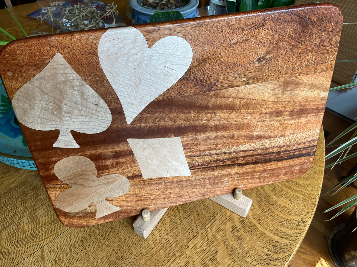 Series #01 | African Mahogany Charcuterie Board with Card Suit Inlay | Handmade Wood Art