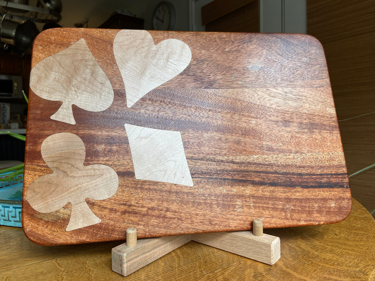 Series #01 | African Mahogany Charcuterie Board with Card Suit Inlay | Handmade Wood Art