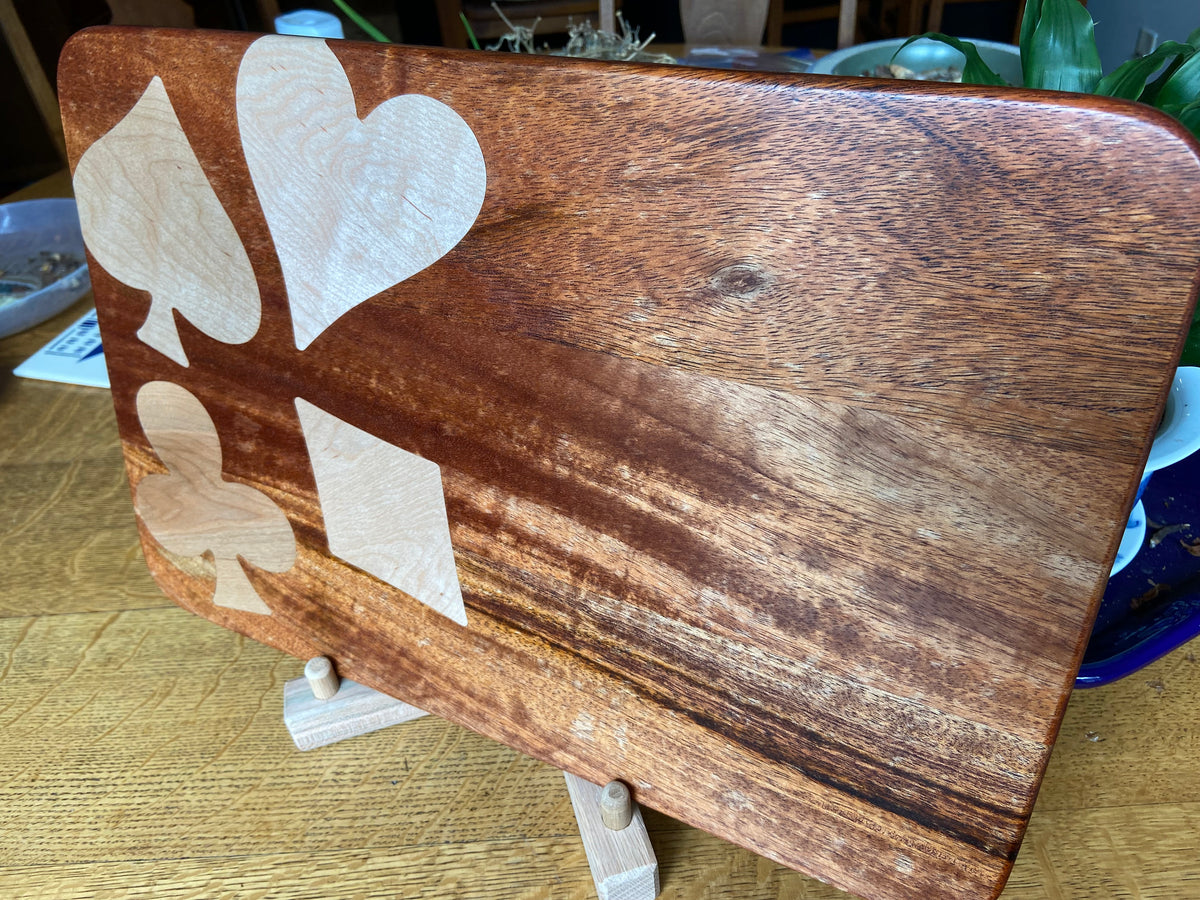 Series #01 | African Mahogany Charcuterie Board with Card Suit Inlay | Handmade Wood Art