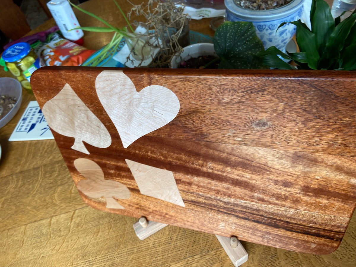 Series #01 | African Mahogany Charcuterie Board with Card Suit Inlay | Handmade Wood Art