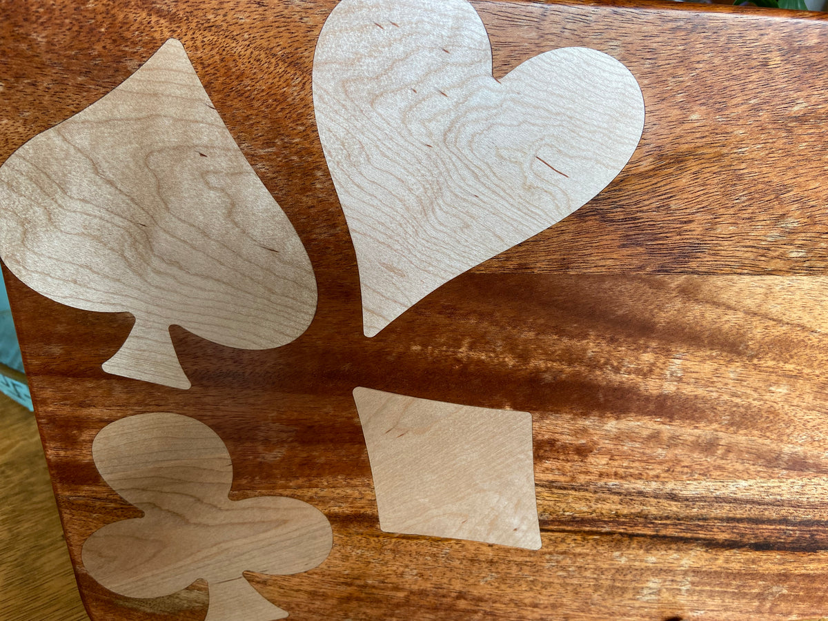 Series #01 | African Mahogany Charcuterie Board with Card Suit Inlay | Handmade Wood Art