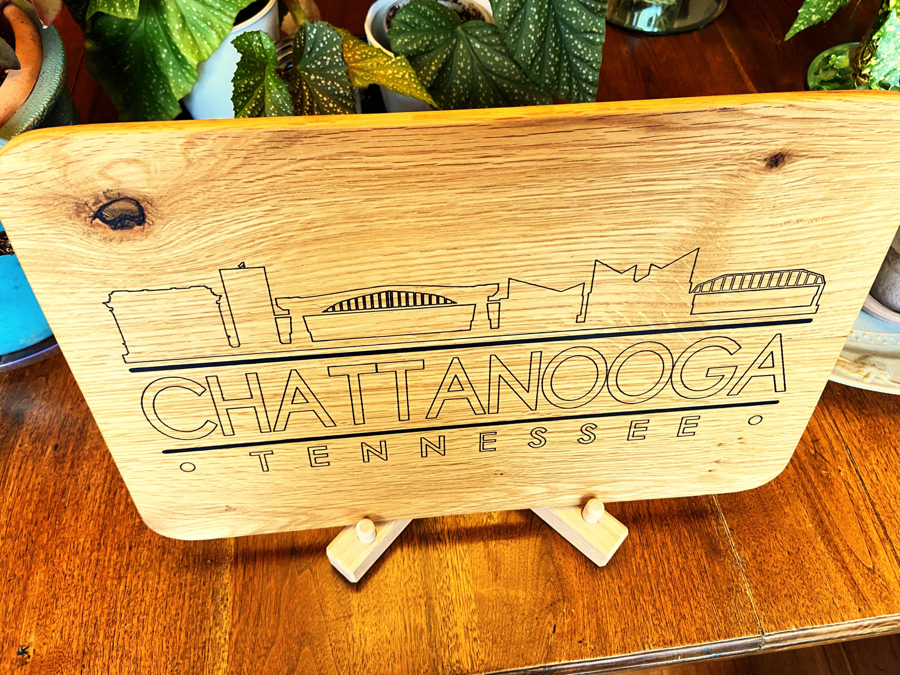 Handmade White Oak Chattanooga Skyline Charcuterie Board with Resin Inlay