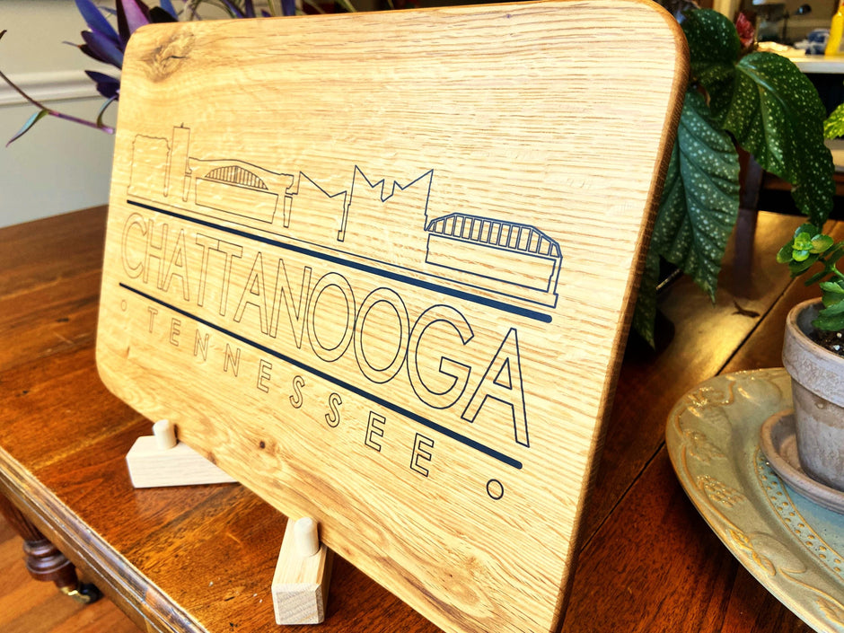 Handmade White Oak Charcuterie Board with Chattanooga Skyline Resin Inlay