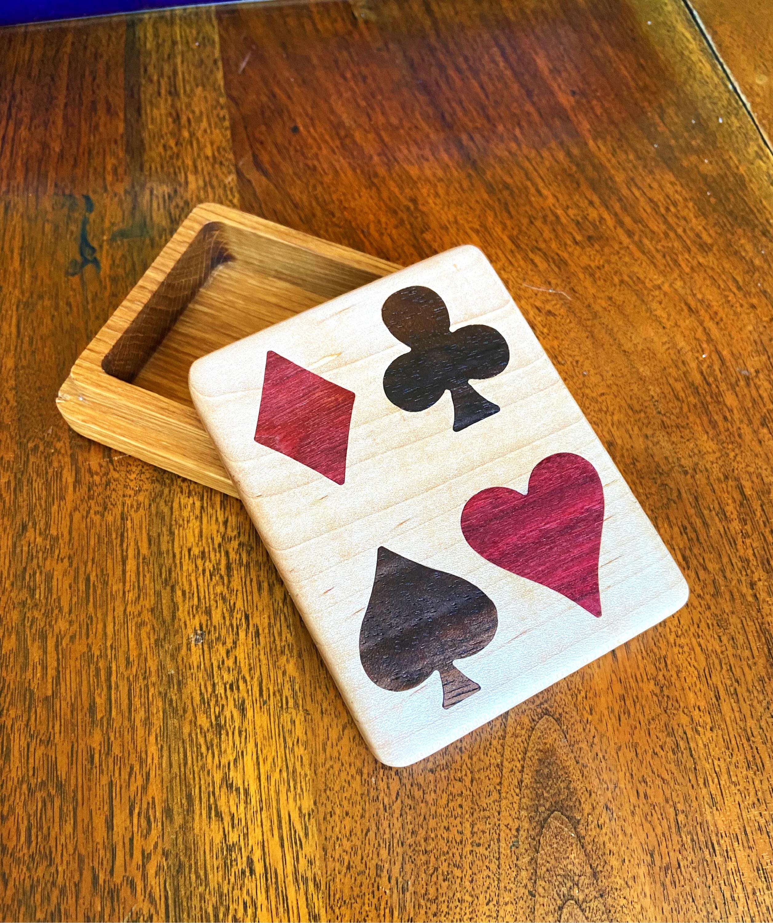 Handcrafted Wooden Playing Card Box - various wood and inlay options.