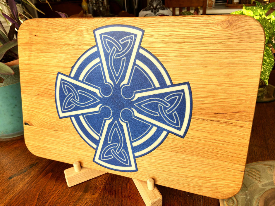 White Oak Charcuterie Board with Celtic Cross Inlay | Handmade Serving Board
