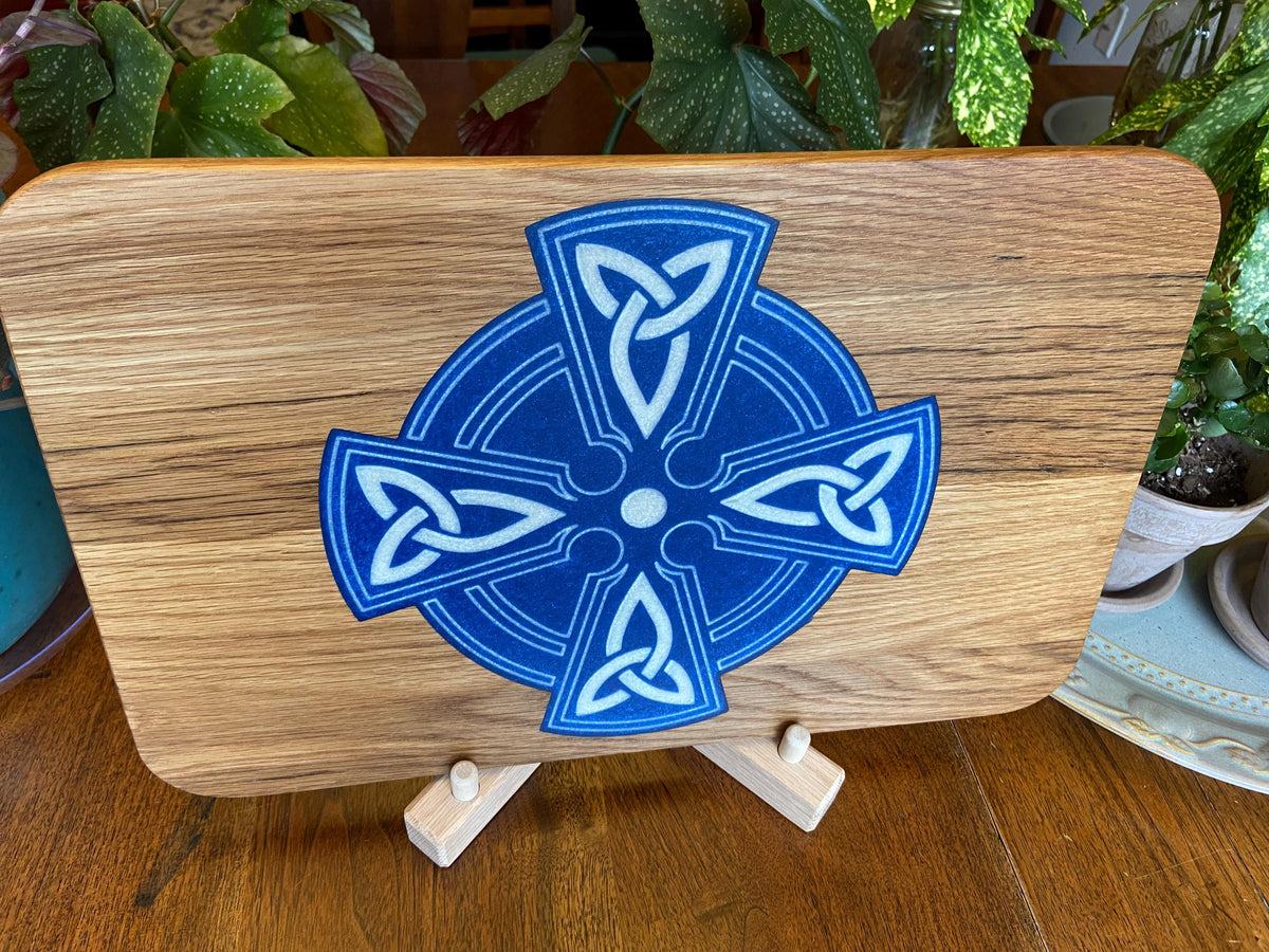 Series #02 | White Oak Charcuterie Board with Celtic Cross Resin Inlay | Handmade Serving Board