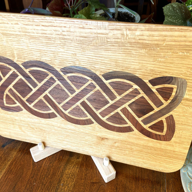 White Oak charcuterie board - complex Celtic knot inlay.