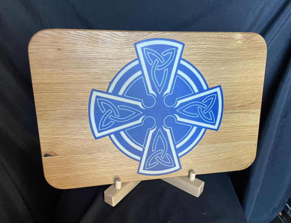 White Oak Charcuterie Board with Celtic Cross Inlay | Handmade Serving Board
