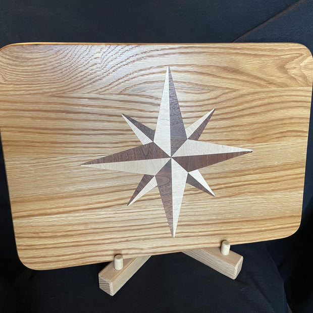 White Oak Charcuterie Board with Compass Rose Inlay - Handcrafted Woodwork