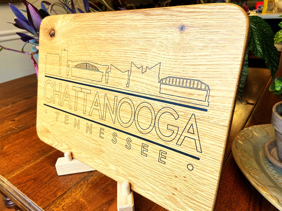 Handmade White Oak Chattanooga Skyline Charcuterie Board with Resin Inlay