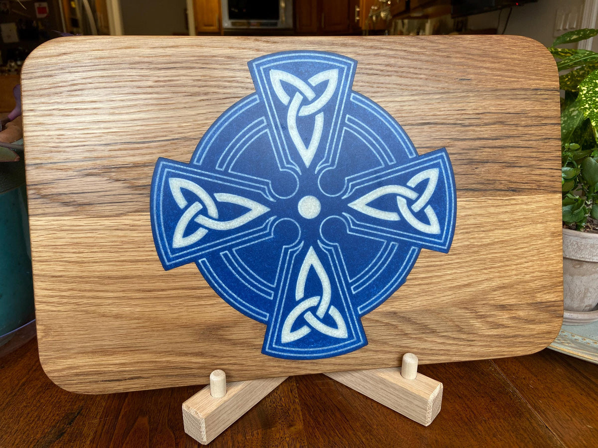 Series #02 | White Oak Charcuterie Board with Celtic Cross Resin Inlay | Handmade Serving Board
