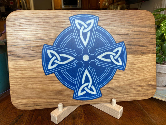 Series #02 | White Oak Charcuterie Board with Celtic Cross Resin Inlay | Handmade Serving Board