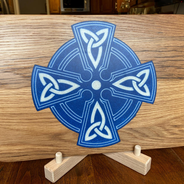 White Oak Charcuterie Board with Celtic Cross Resin Inlay - Handmade in USA