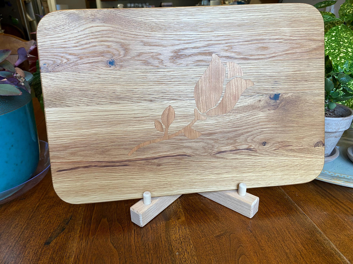 Series #01 | White Oak Charcuterie Board | Cherry Rose & Stem Inlay | Handmade Serving Board
