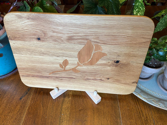 Series #01 | White Oak Charcuterie Board | Cherry Rose & Stem Inlay | Handmade Serving Board