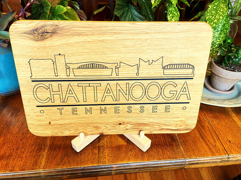 Handmade White Oak Charcuterie Board with Chattanooga Skyline Resin Inlay