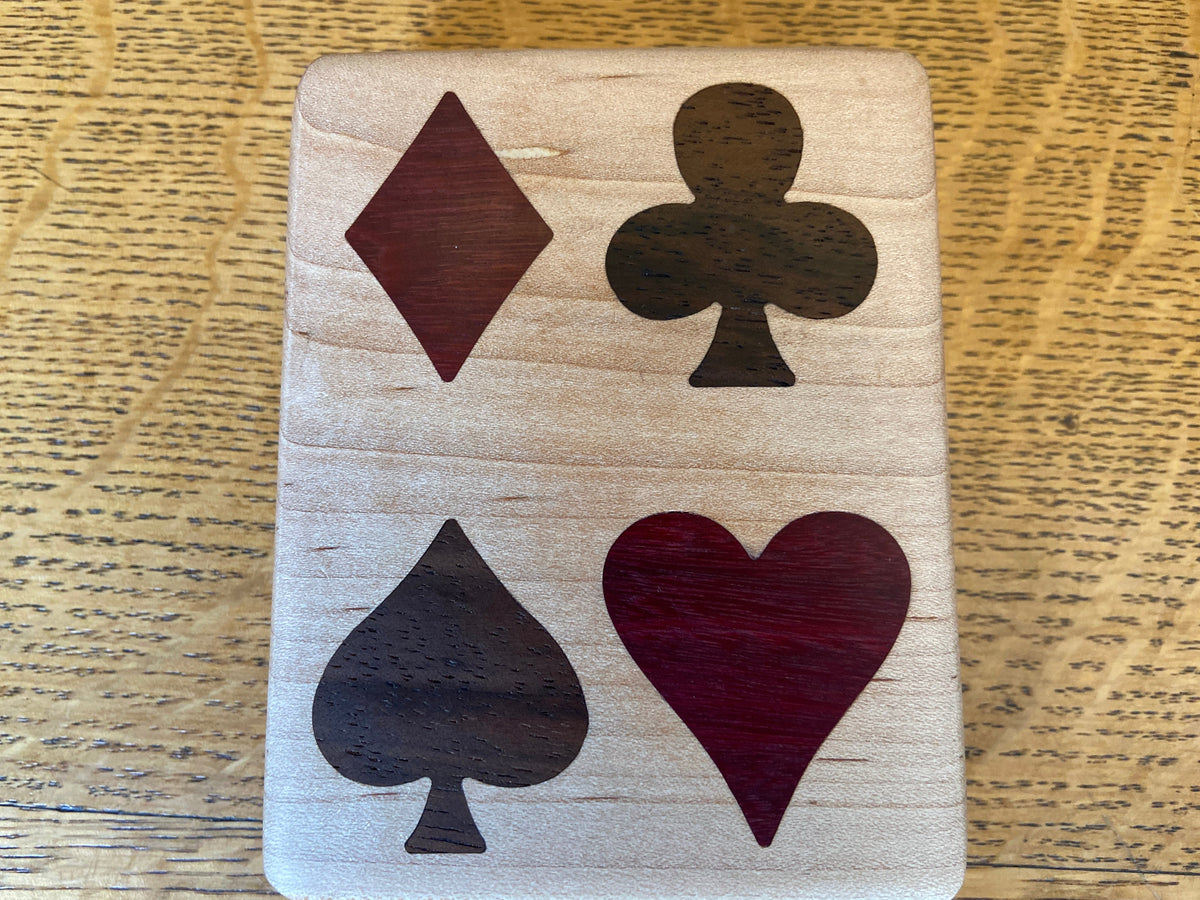 Series #01 | Soft Maple & White Oak Playing Card Box | Peruvian Walnut & Purple Heart Four‑Suit Inlay