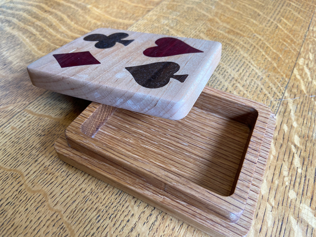 Series #01 | Soft Maple & White Oak Playing Card Box | Peruvian Walnut & Purple Heart Four‑Suit Inlay