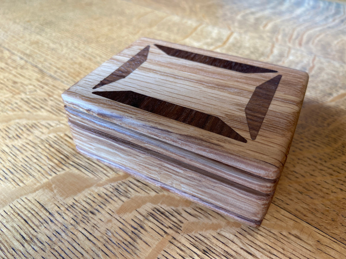 Series #01 | Small Rectangular Keepsake Box | Geometric Inlay | Handcrafted White Oak