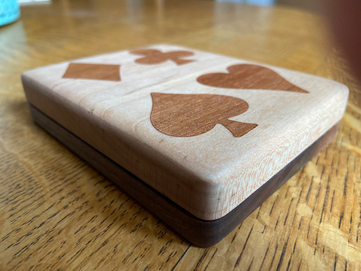 Series #02 | Maple & Walnut Playing Card Box | Spanish Cedar Four‑Suit Inlay