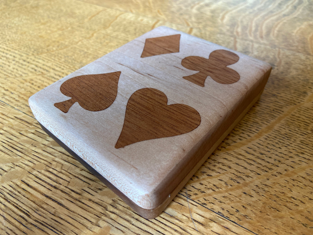 Series #02 | Maple & Walnut Playing Card Box | Spanish Cedar Four‑Suit Inlay