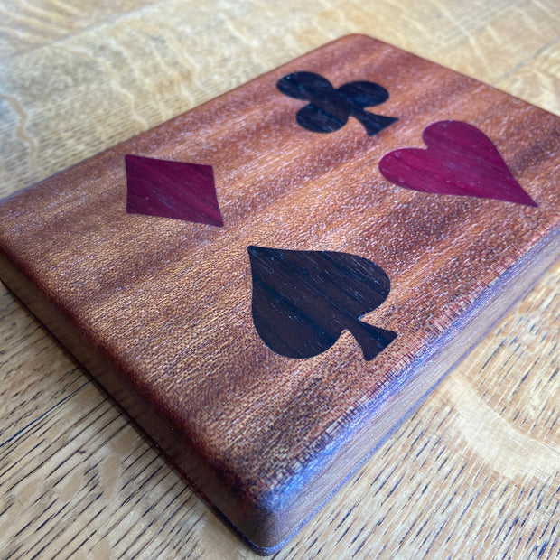 Bridge set box - Mahogany - Peruvian Walnut and Purple Heart 4 suit inlay - series 01