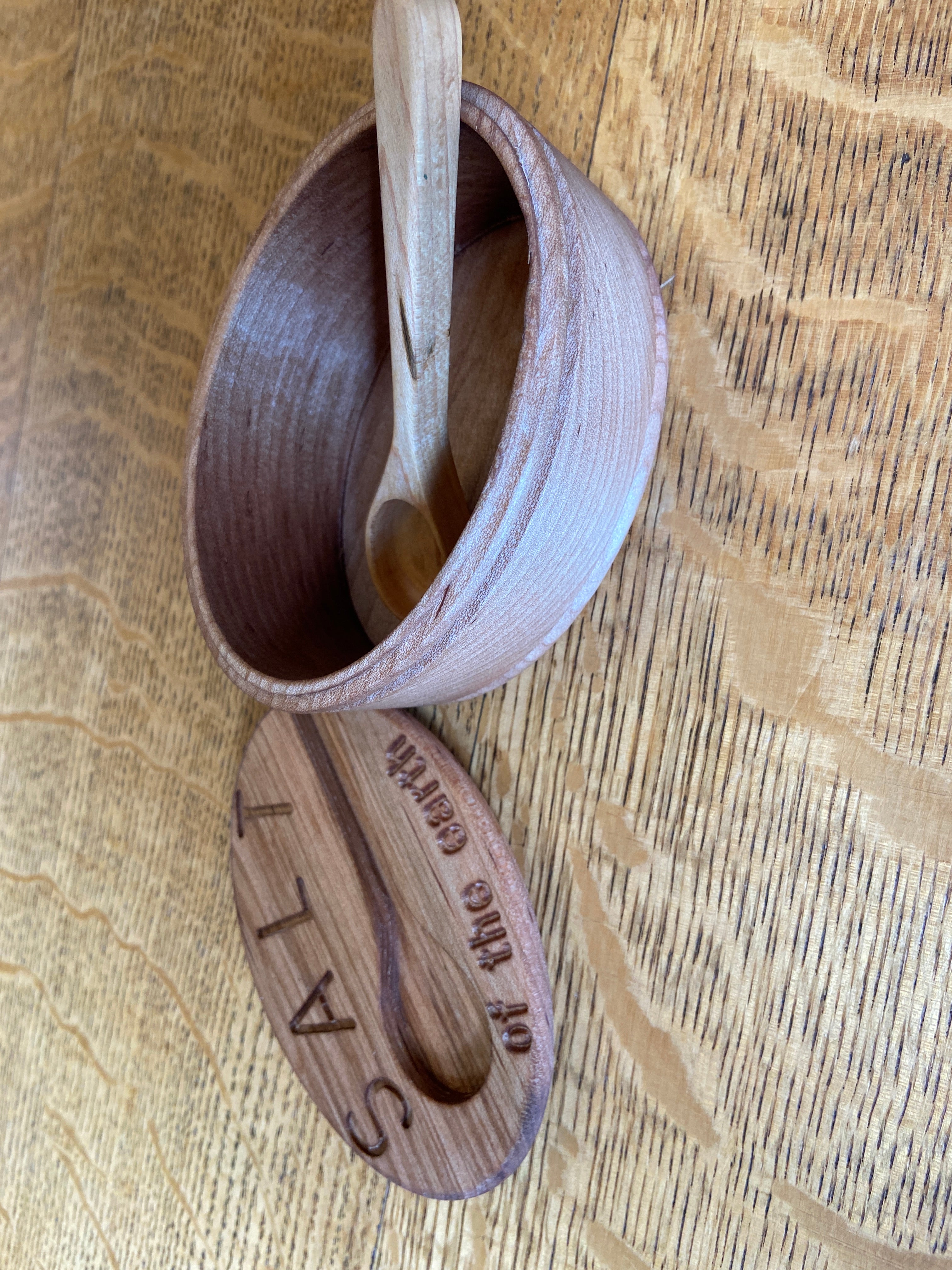 Hand-Carved Maple Salt Box Series 01 with Engraved Lid & Spoon
