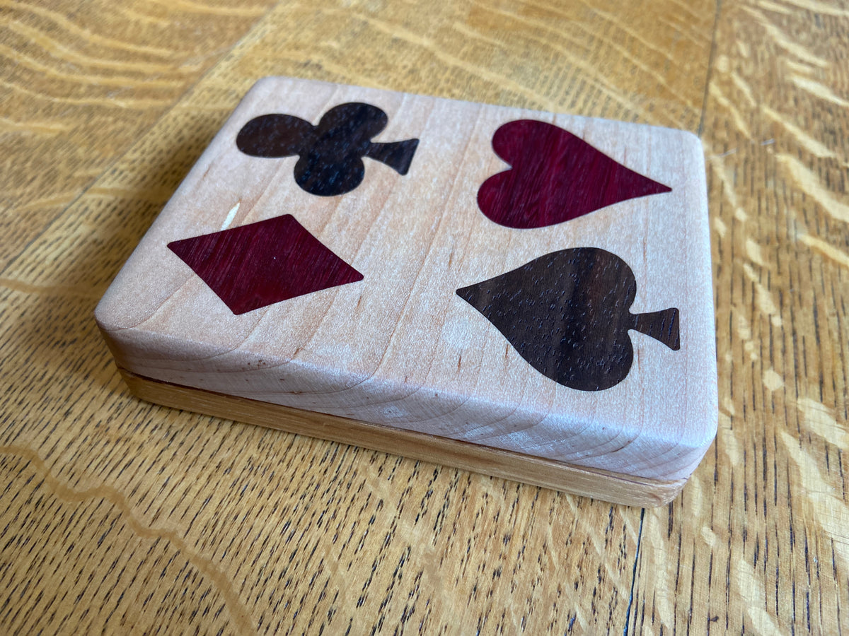 Series #01 | Soft Maple & White Oak Playing Card Box | Peruvian Walnut & Purple Heart Four‑Suit Inlay
