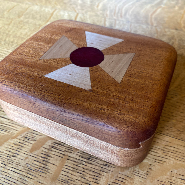 Series 01 – Small Square Keepsake Box – Sliding Dovetail Lid – Flared Cross Inlay – Handcrafted Mahogany