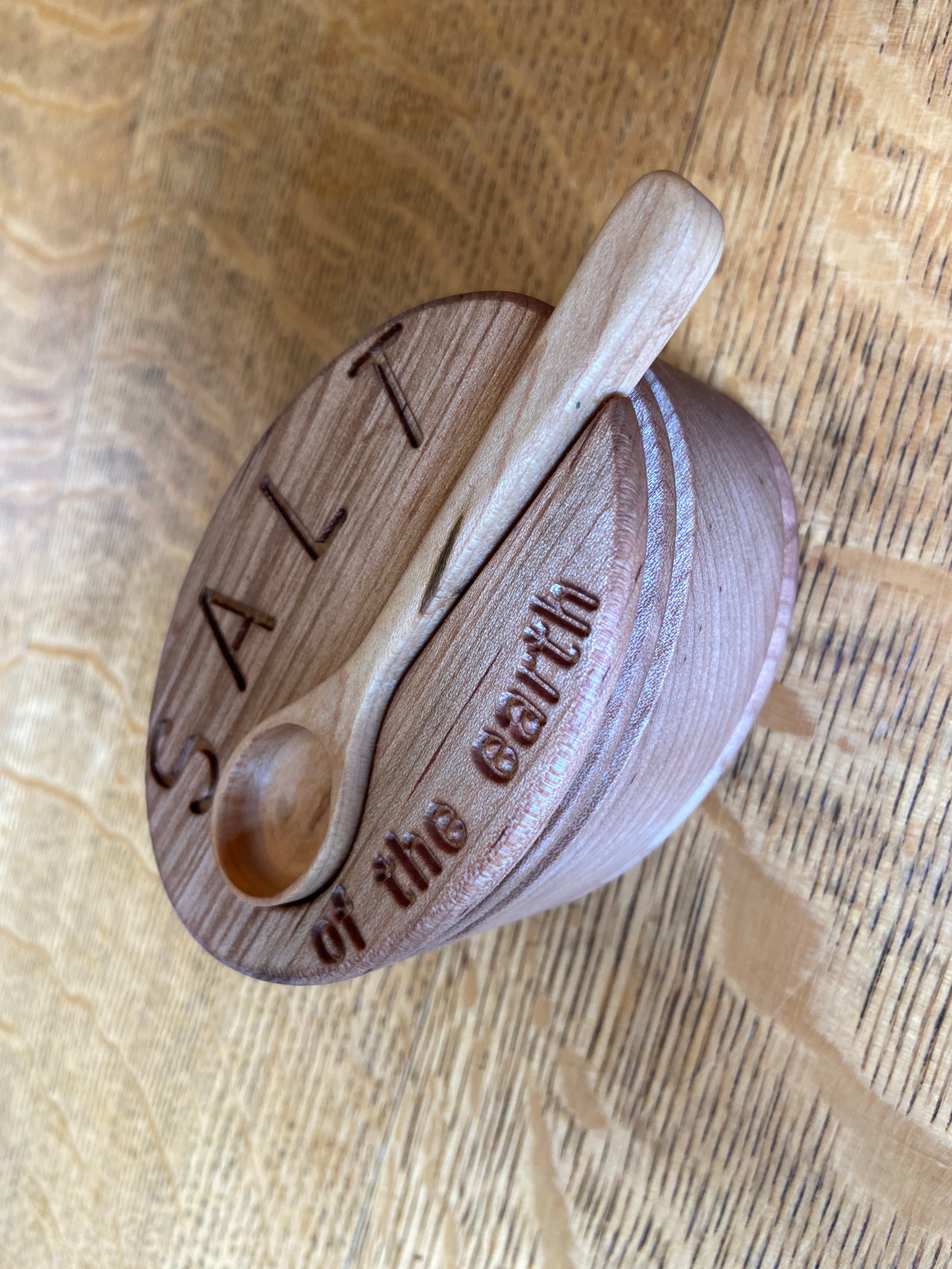 Hand-Carved Maple Salt Box Series 01 with Engraved Lid & Spoon