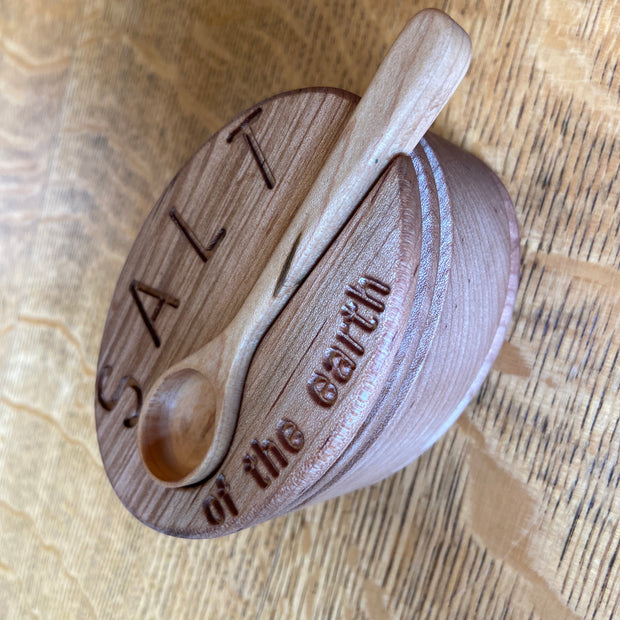 Hand-Carved Maple Salt Box Series 01 with Engraved Lid & Spoon