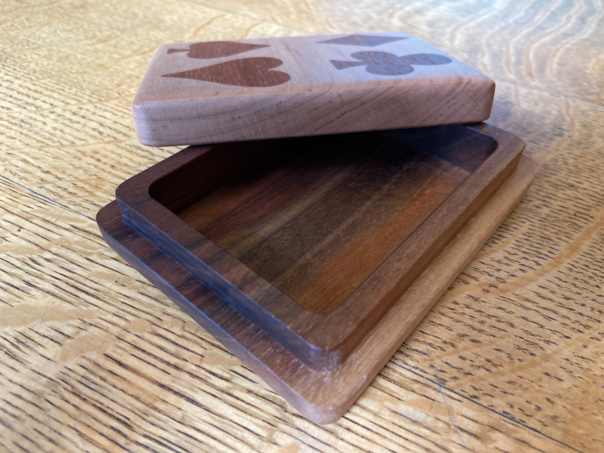 Series #02 | Maple & Walnut Playing Card Box | Spanish Cedar Four‑Suit Inlay
