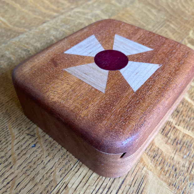 Series 01 – Small Square Keepsake Box – Sliding Dovetail Lid – Flared Cross Inlay – Handcrafted Mahogany