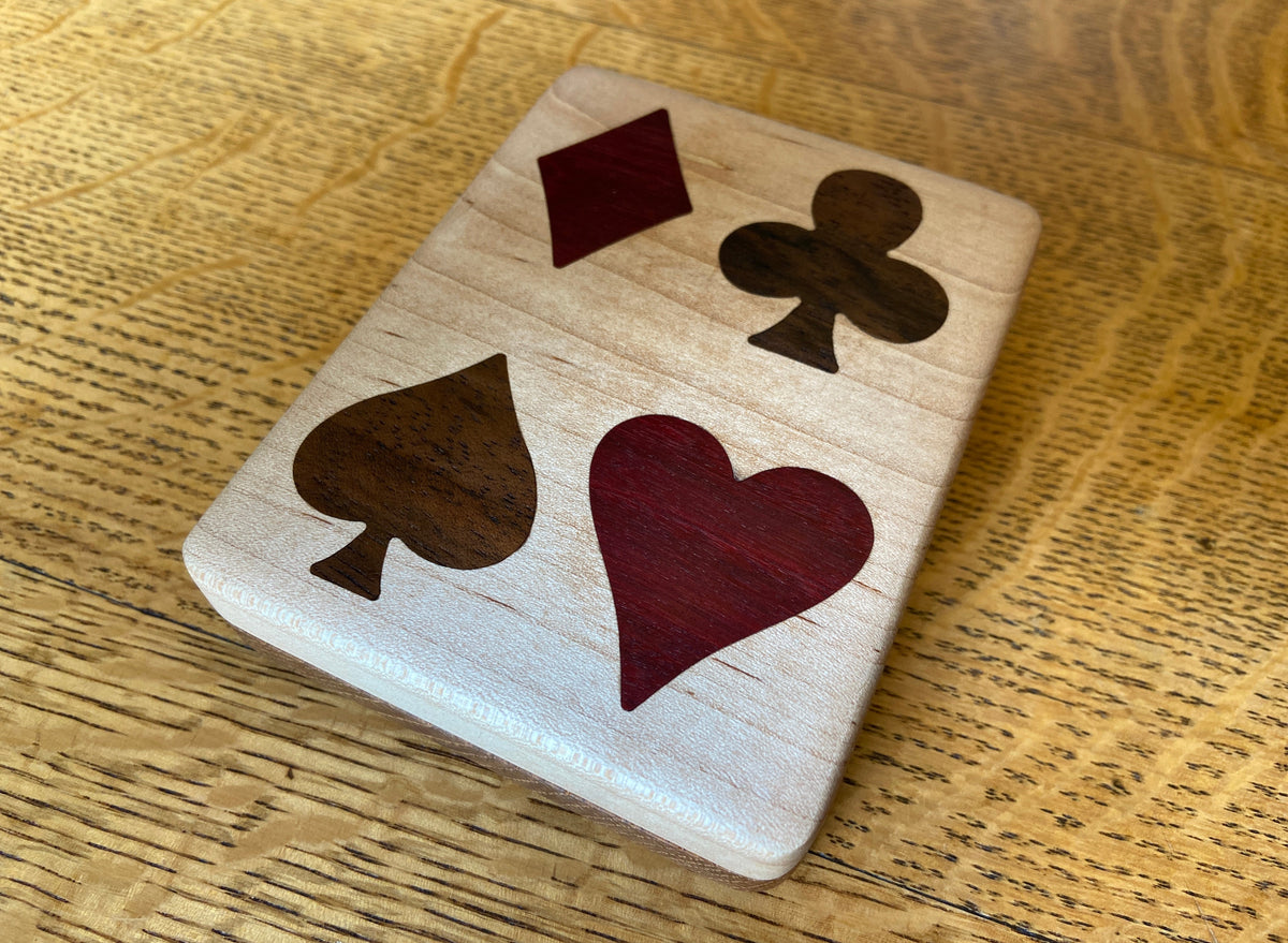 Series #01 | Soft Maple & White Oak Playing Card Box | Peruvian Walnut & Purple Heart Four‑Suit Inlay