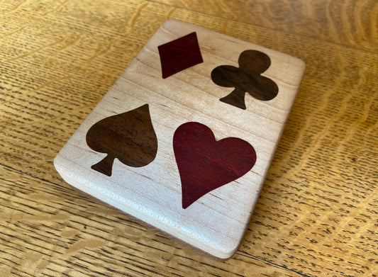 Series #01 | Soft Maple & White Oak Playing Card Box | Peruvian Walnut & Purple Heart Four‑Suit Inlay