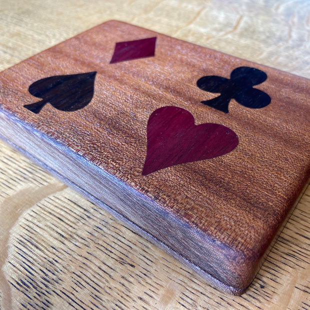 Bridge set box - Mahogany - Peruvian Walnut and Purple Heart 4 suit inlay - series 01
